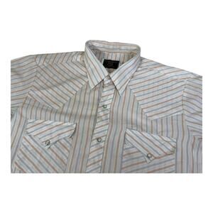 Dickson-Jenkins Vintage Western Shirt Mens Size 16-34 XL Blue Orange Pearl Snap